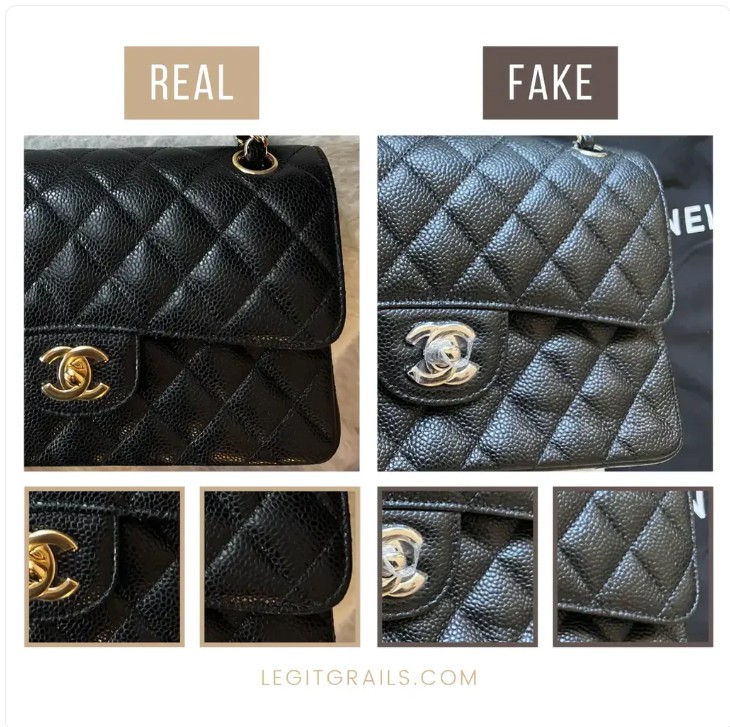 Chanel Classic Flap quilting and leather real vs fake comparison
