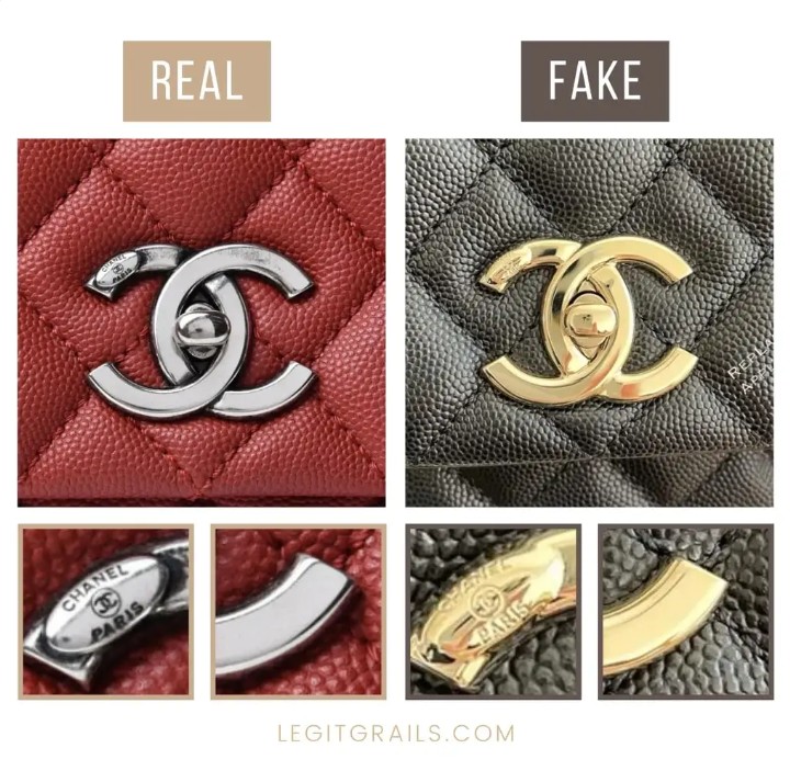 Chanel CC turn-lock hardware real vs fake comparison